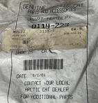 0114-223 Arctic Cat Idler Wheel New Oem. Price: $26.95.